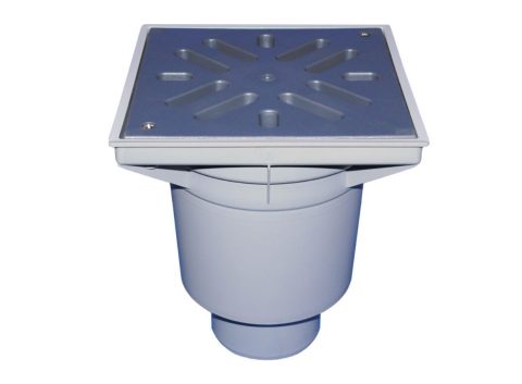 HL606L/1 PERFEKT подов сифон DN110, долно оттичане, рамка пластмаса 244х244мм, решетка пластмаса 226х226мм, пясъкоуловител и клапа против канални миризми и замръзване