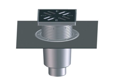 HL616H/1 PERFEKT подов сифон долно оттичане ф110 с SBS битумна мембрана, наставка, рамка пластмаса 240х240мм, решетка чугун, пясъкоуловител и клапа