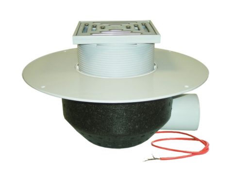 HL64.1BP/7 Воронка странично оттичане ф75, термоизолирана, с PVC-фланец за мембрани от PVC, нагревател, решетка