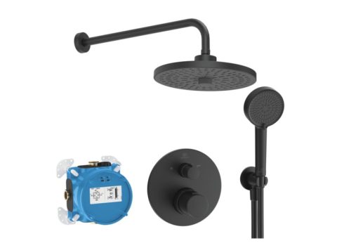 IDEAL STANDARD CERATHERM T100 ALU+Термостатен смесител за вграждане за вана/душ с тяло и аксесоари черен мат A7671XG