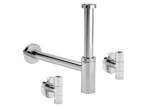 VIEGA ELEGANTA SET Дизайнерски сифон за мивка ф32х11/4 комплект със спирателни ъглови кранове хром 1 492489